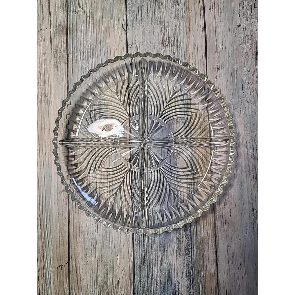 Indiana Glass Relish Tray Divided Into Four Sections Pressed Glass